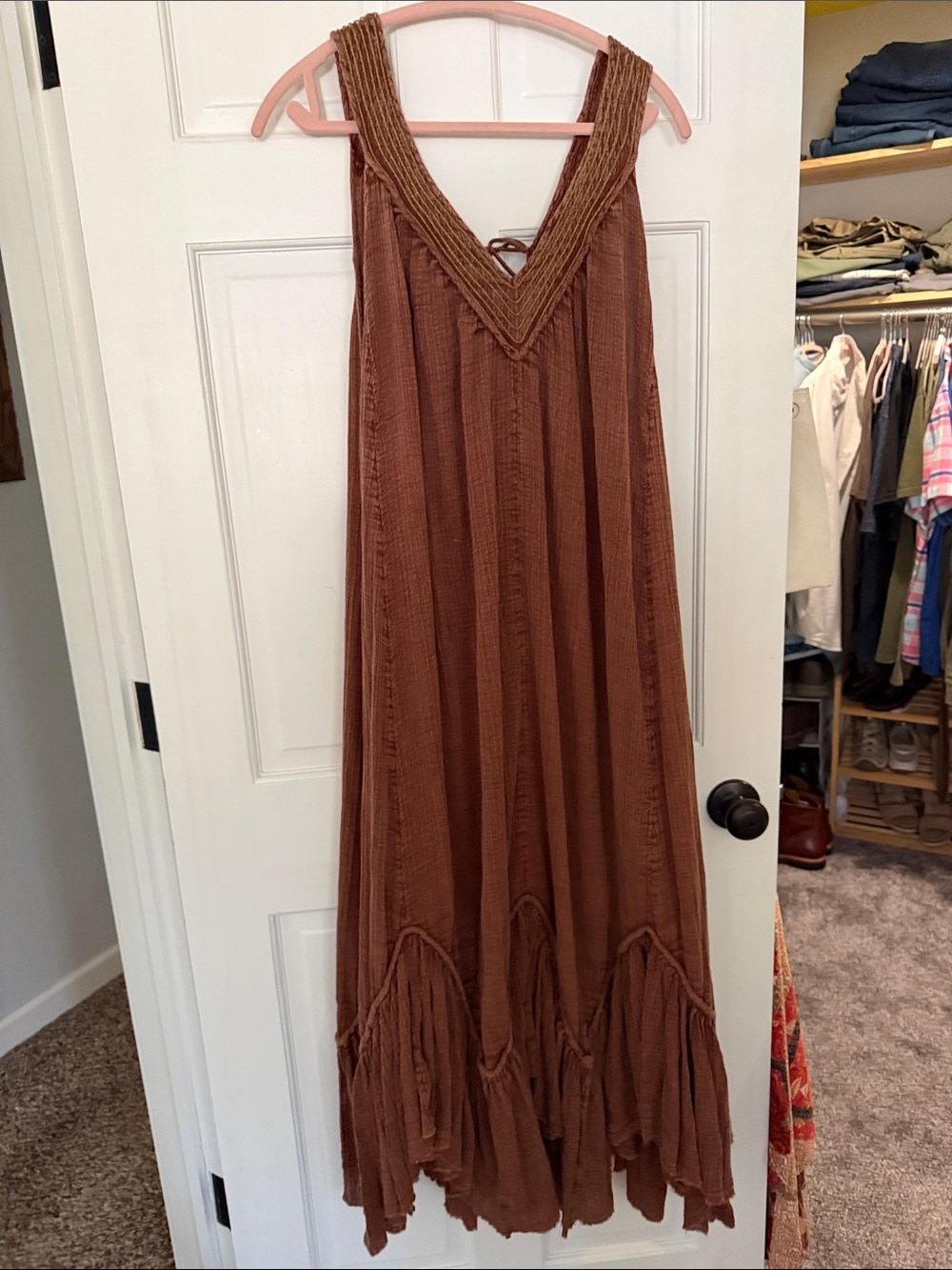 Free People Rust Brown Boho V-Neck Maxi Dress